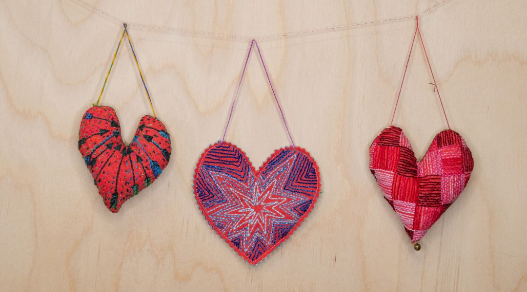 Embroidered Heart Ornaments