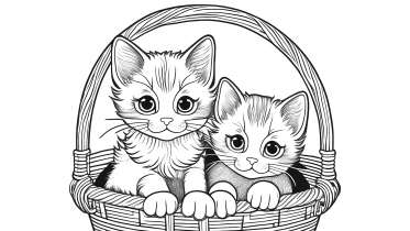 Kitties in Basket Coloring Page
