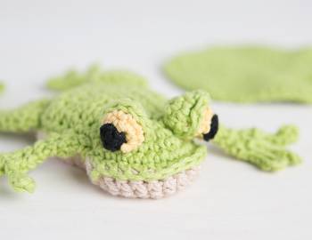 Crocheted Beanbag Frog with Lily Pads