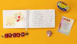 An open spread of a journal from the Creativebug Class Treasure Hunt Your Writing Style taught by Lila Rogers