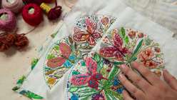 A close-up image of Rebecca Ringquist's Spring Fling Embroidery Sampler taught in her class on Creativebug.