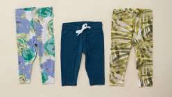 Three pairs of toddler leggings made in Faith Hale's Sew Upcycled Kid's Clothes class on Creativebug.