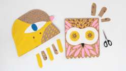 An in-progress painted paper bird costume made in Suzy Ultman's Sustainable Clay: Make a Bird Costume class on Creativebug.