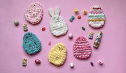 A selection of crocheted eggs made by Twinkie Chan in her Creativebug Live: Reusable Easter Eggs class on Creativebug