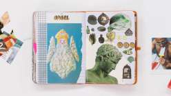 A colorful junk journal spread made by Faith Hale in her Junk Journaling Daily Practice class on Creativebug.