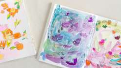 Learn how to paint a watercolor background and react to the paint with responsive drawing using brush tip markers, gelly roll pens and Uniball pens.