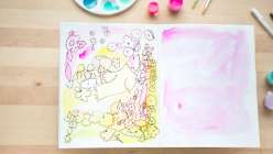 Learn how to paint a watercolor background and react to the paint with responsive drawing using brush tip markers, gelly roll pens and Uniball pens.