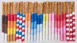 Stefanie from Wilton demonstrates two different methods for dipping cookies and pretzels: an ombre effect and a striped effect. These are great cookies and pretzels to wow guests at holidays, birthdays, Halloween and celebrations year round.